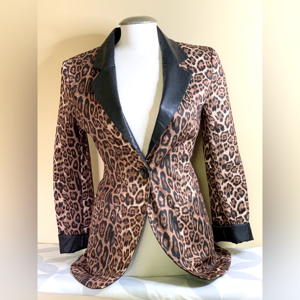 Super Fun Leopard Blazer w/Faux Leather Trim